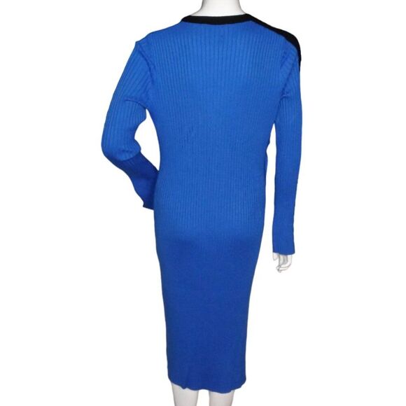 FUTURE COLLECTIVE Dress, XL, Blue Ribbed Knit, Side Buttons, Long sleeve, Stripe - Picture 7 of 15